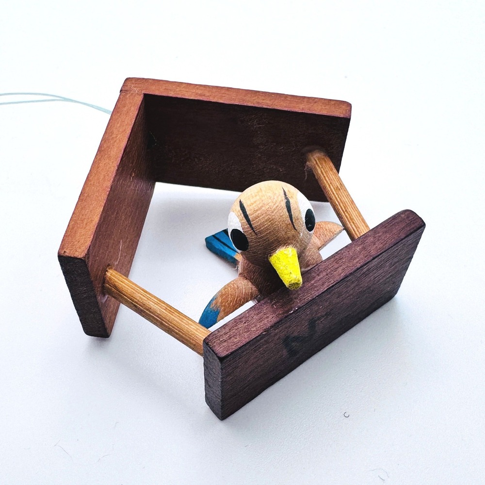 Vintage Hand Carved‎ Wood Bird House Folk Art Hanging Ornament MCM Hand Painted